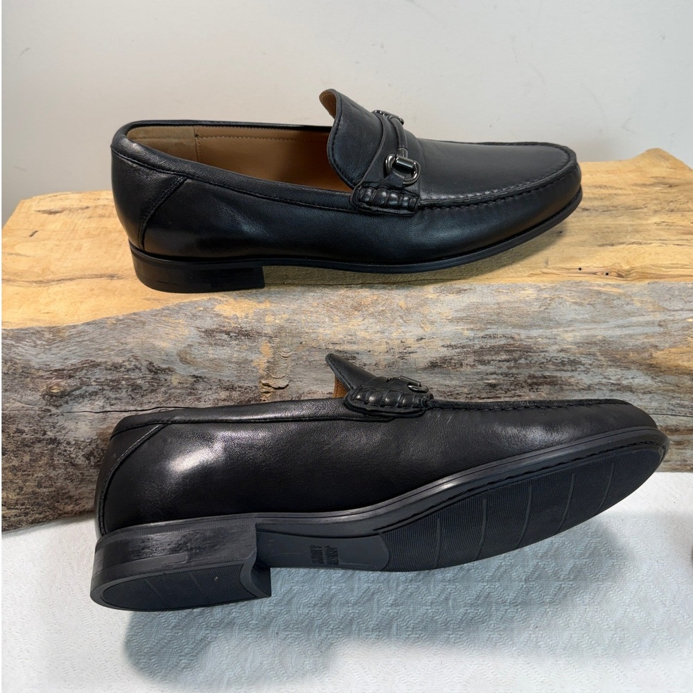 Johnston & Murphy Mens Black Leather Bit Loafers 11M 20-2775 Sheepskin Lined - Picture 6 of 8